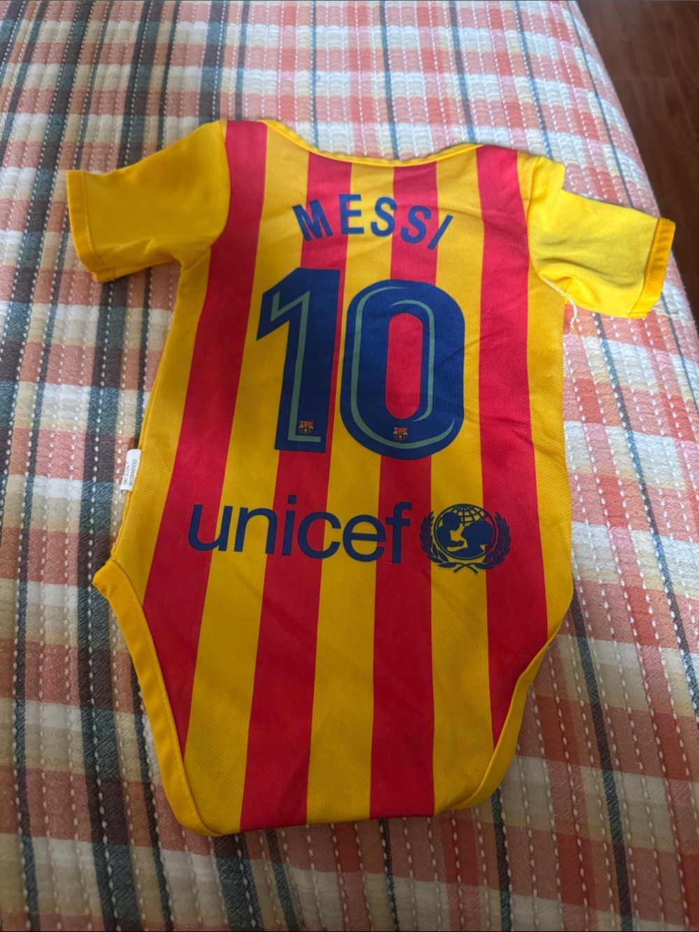 Youth Yellow & Red Striped Soccer One-Piece with Messi 10